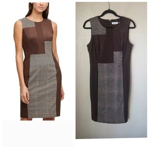 Calvin Klein Mixed Media Plaid Sheath Dress Size 6